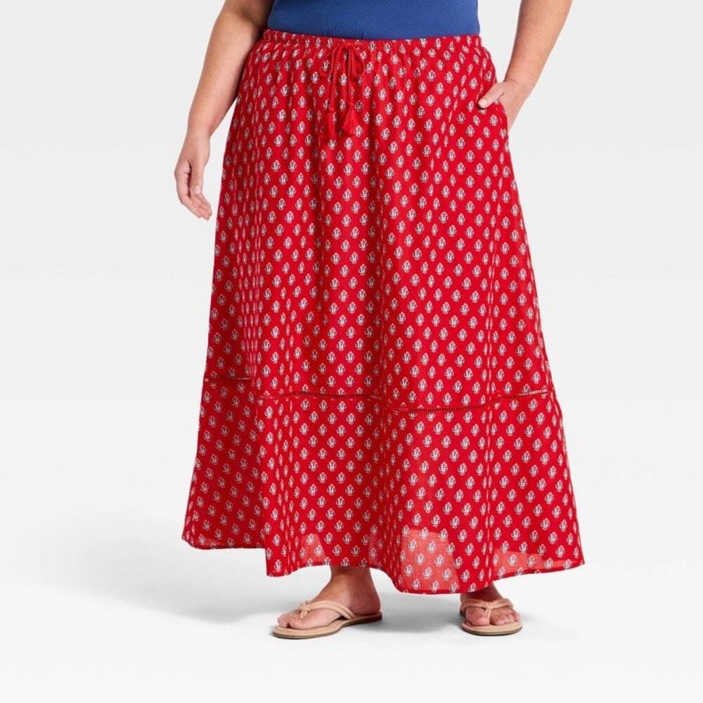Universal Thread - Women's Maxi Full Skirt - Universal Thread Red Flo Red